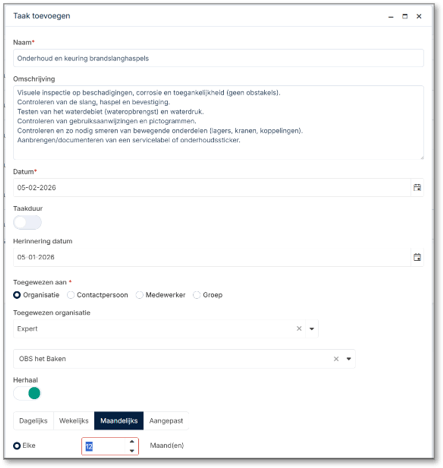 Het taken scherm in Famas fmis