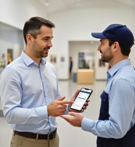 Museum medewerker met Famas software